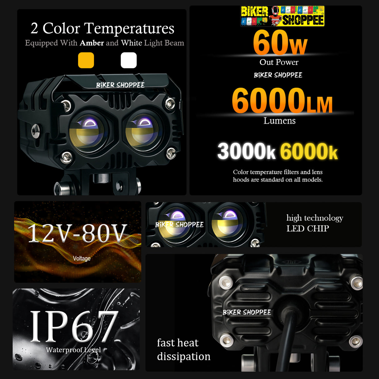 MOTO GENIUS JX130 QUAD SHOT LED FOG LIGHT PAIR | BIKER SHOPPEE