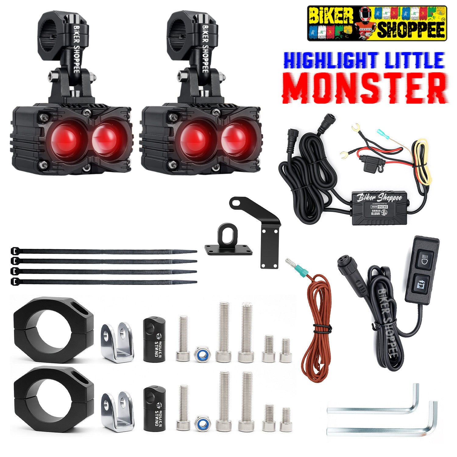 MOTO GENIUS MK05 LED FOG LIGHT WITH WIRING & LED SWITCH | BIKER SHOPPEE