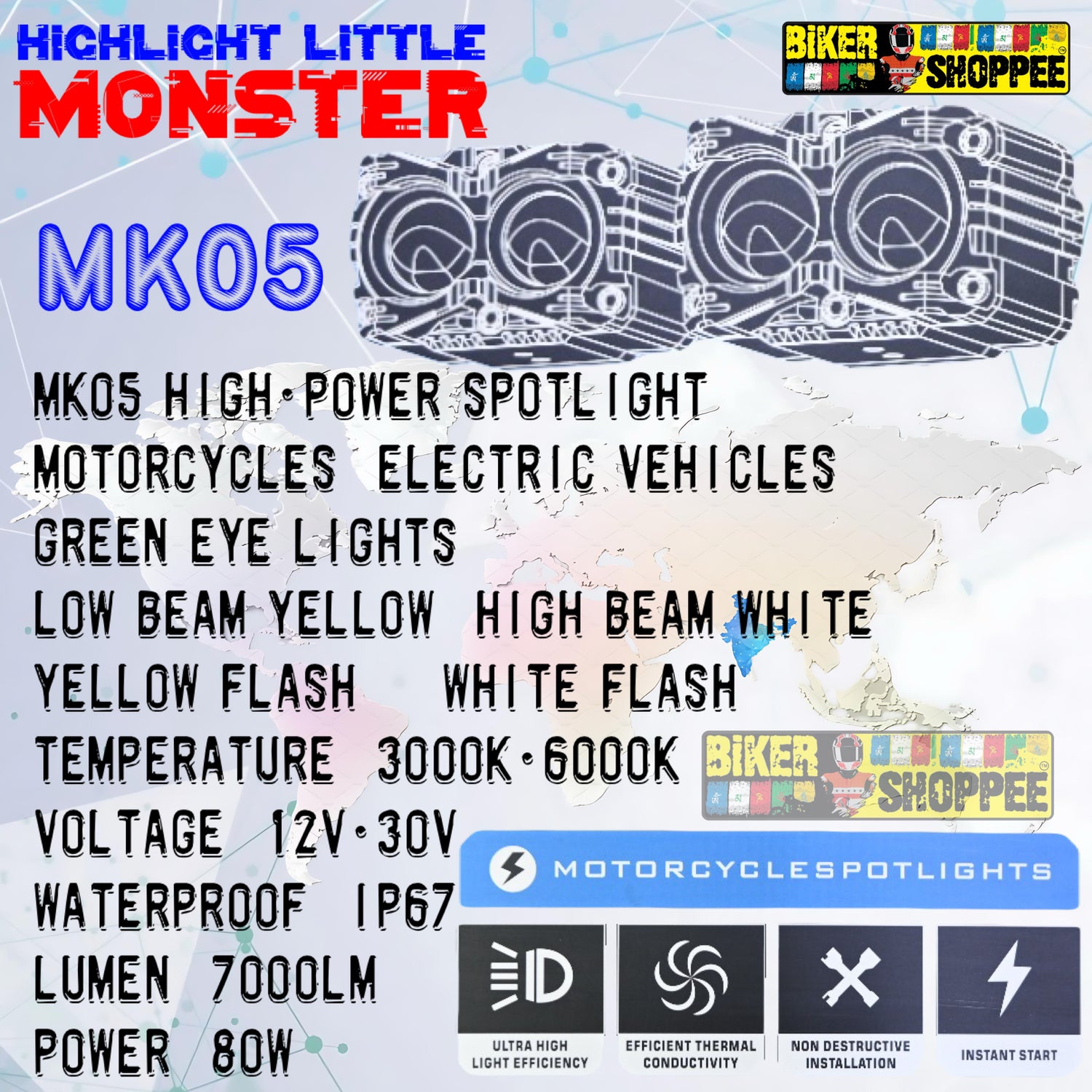 MOTO GENIUS MK05 LED FOG LIGHT WITH WIRING & LED SWITCH | BIKER SHOPPEE