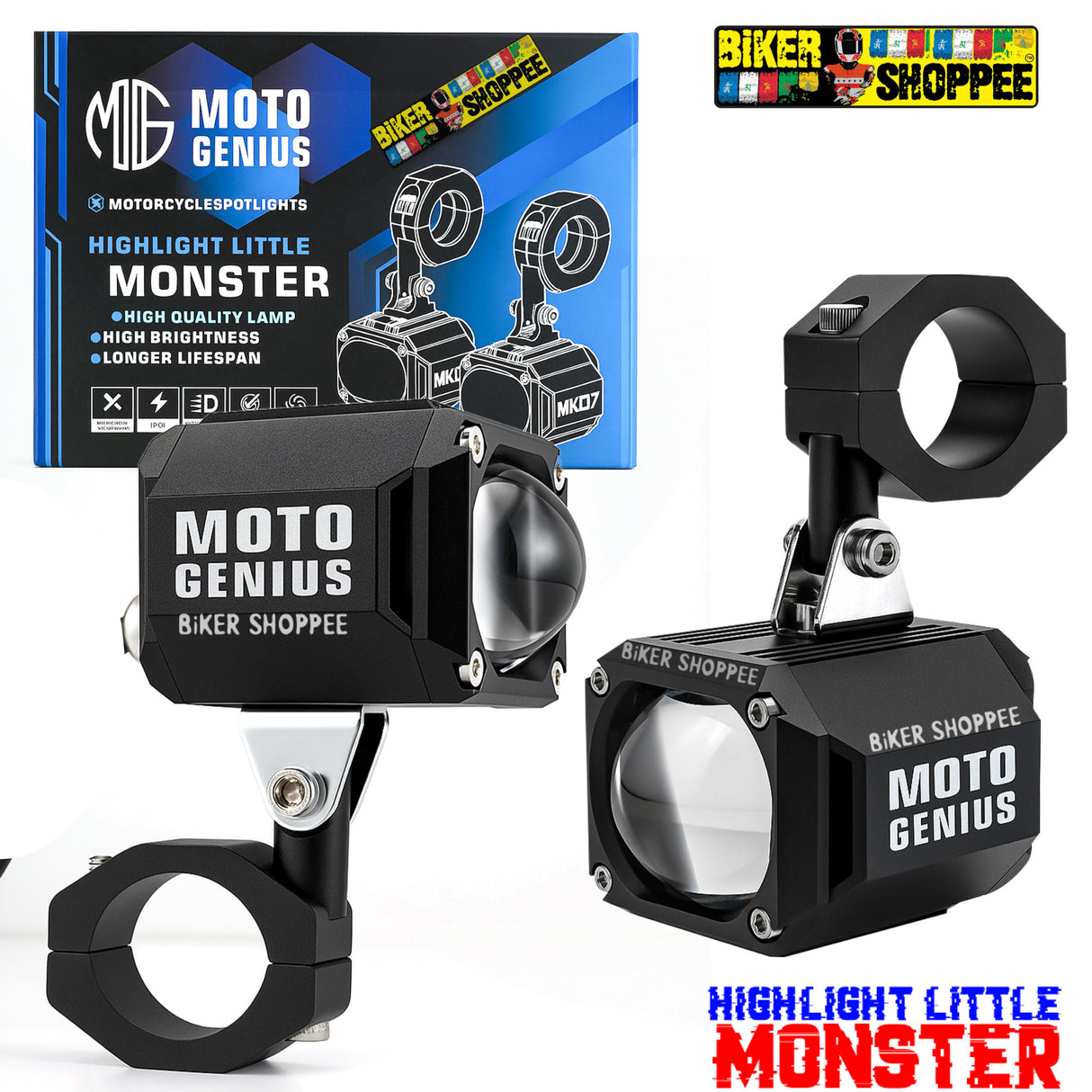 MOTO GENIUS MK07 SINGLE LENS 80W LED FOG LIGHT WITH WIRING HARNESS & LED SWITCH | BIKER SHOPPEE