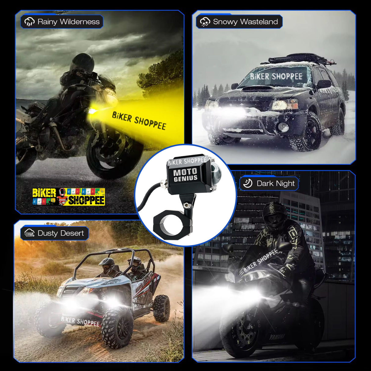 MOTO GENIUS MK07 SINGLE LENS 80W LED FOG LIGHT WITH WIRING HARNESS & LED SWITCH | BIKER SHOPPEE