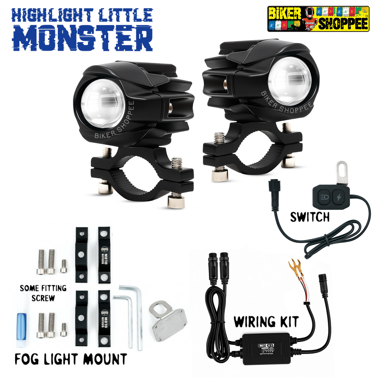 MOTO GENIUS MK160 LED FOG LIGHT WITH WIRING & WIRELESS SWITCH | BIKER SHOPPEE