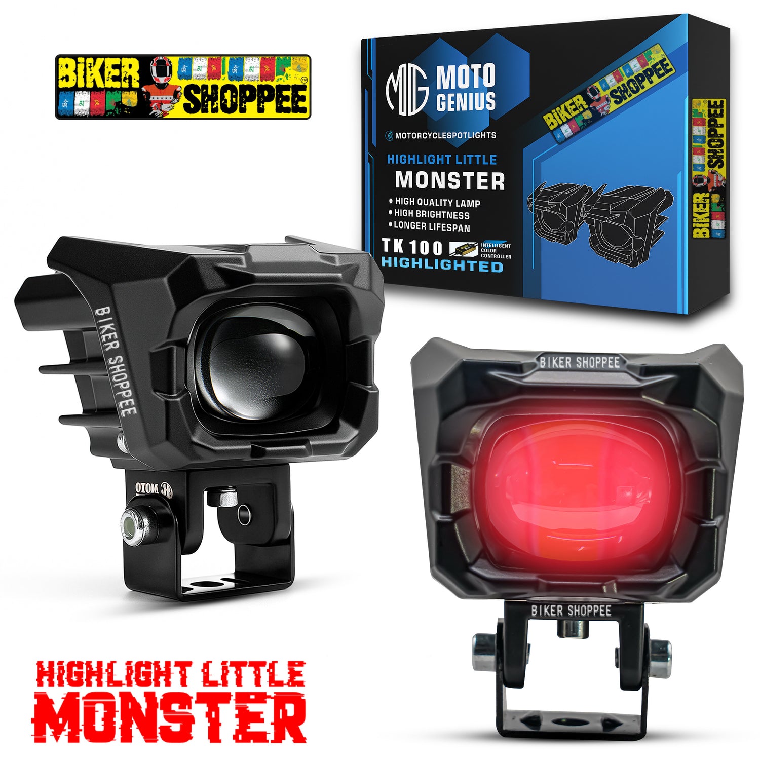 MOTO GENIUS TK100 CYBER 70W LED FOG LIGHT WITH WIRING HARNESS & LED SWITCH | BIKER SHOPPEE