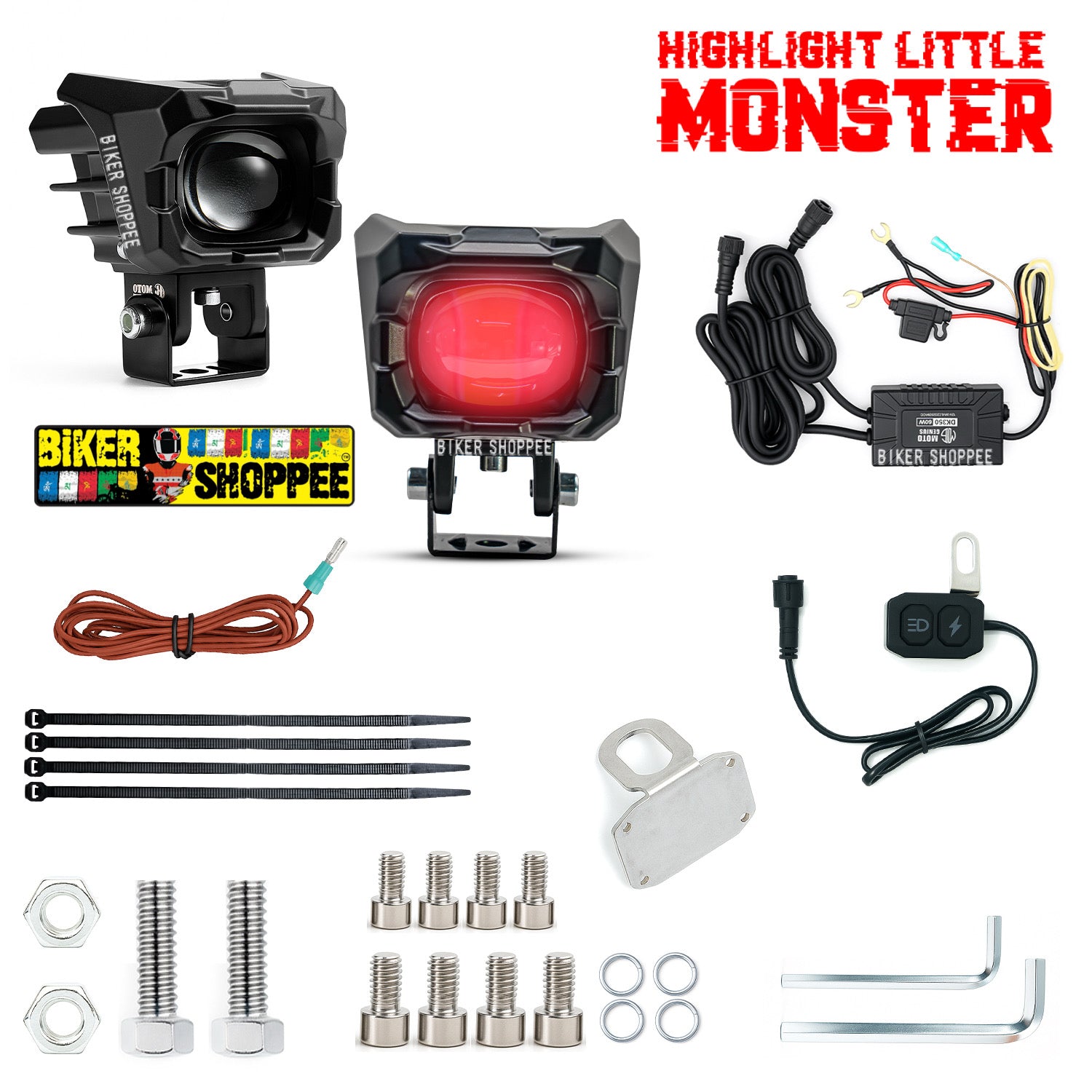 MOTO GENIUS TK100 CYBER 70W LED FOG LIGHT WITH WIRING HARNESS & LED SWITCH | BIKER SHOPPEE
