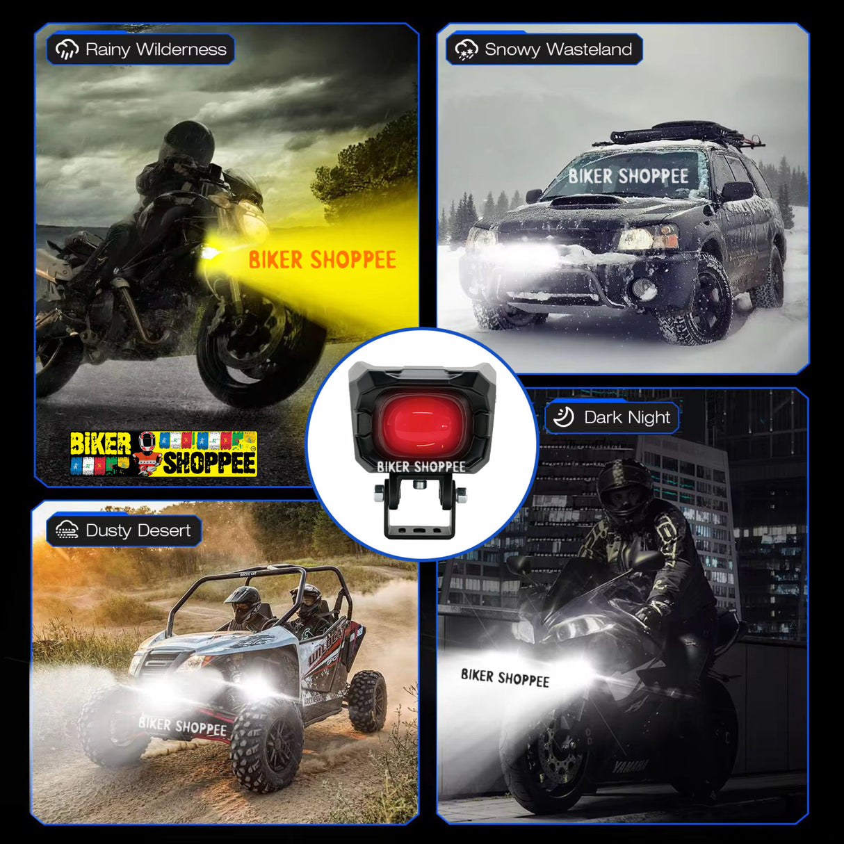 MOTO GENIUS TK100 CYBER 70W LED FOG LIGHT WITH WIRING HARNESS & LED SWITCH | BIKER SHOPPEE