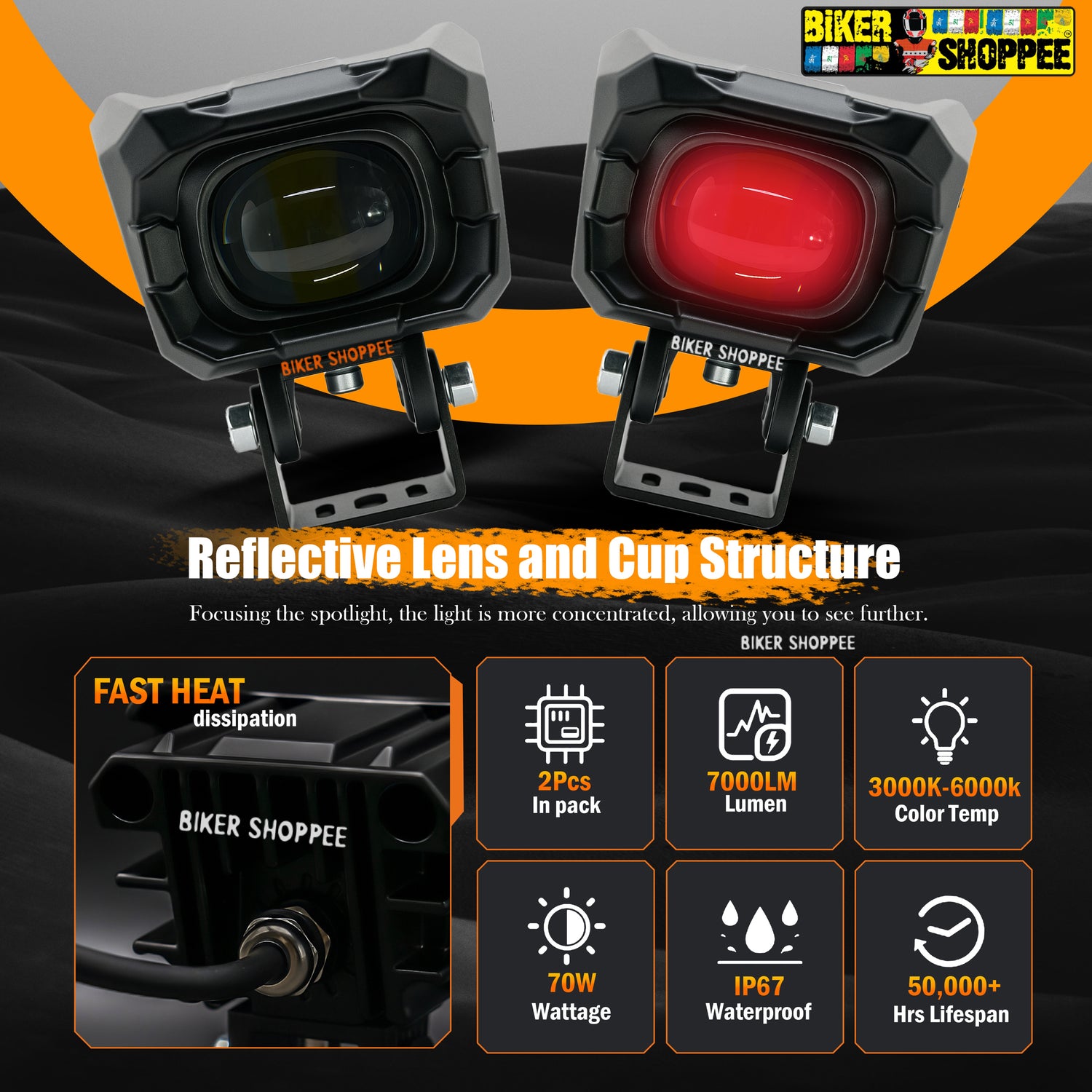 MOTO GENIUS TK100 CYBER 70W LED FOG LIGHT WITH WIRING HARNESS & LED SWITCH | BIKER SHOPPEE