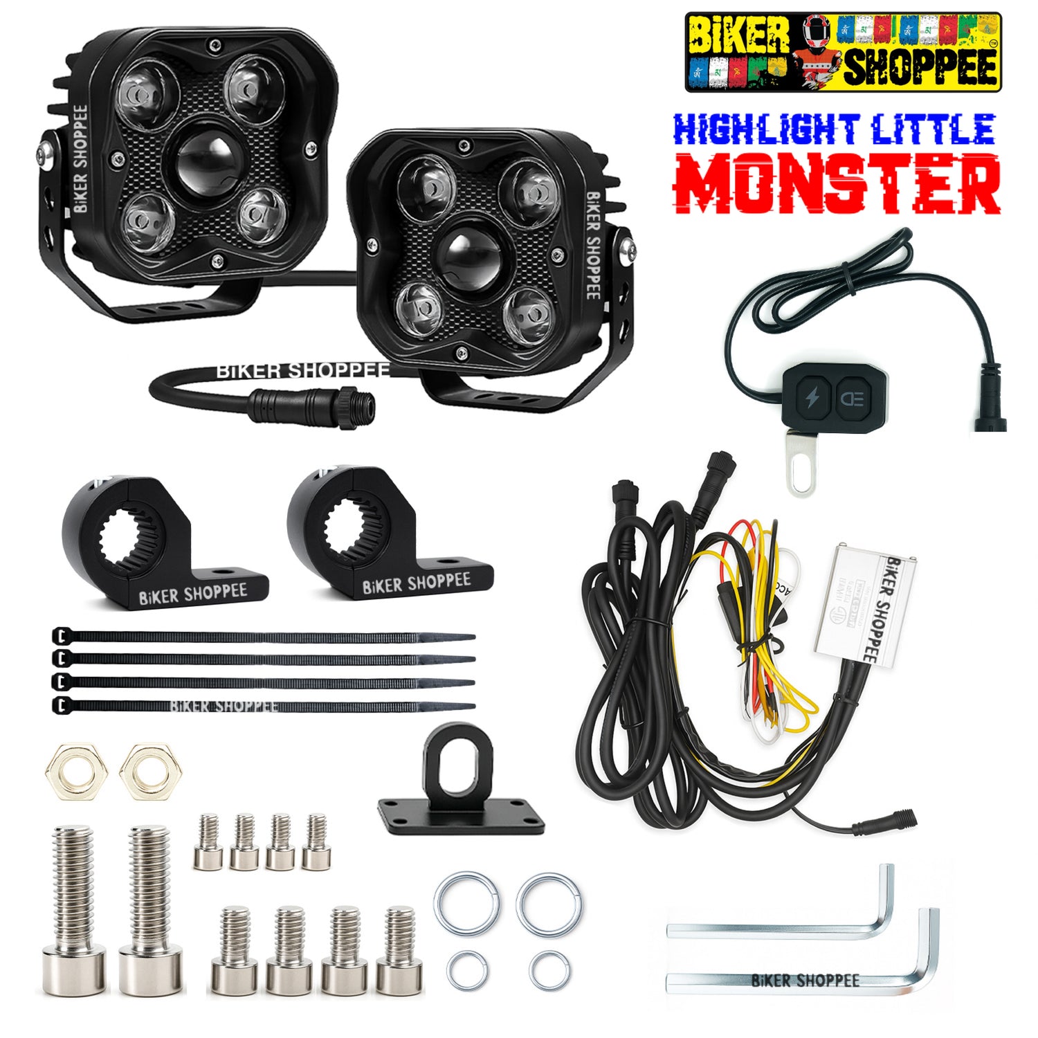MOTO GENIUS TK500 OFFROAD 3 INCH LED FOG LIGHT WITH WIRING HARNESS & SWITCH | BIKER SHOPPEE