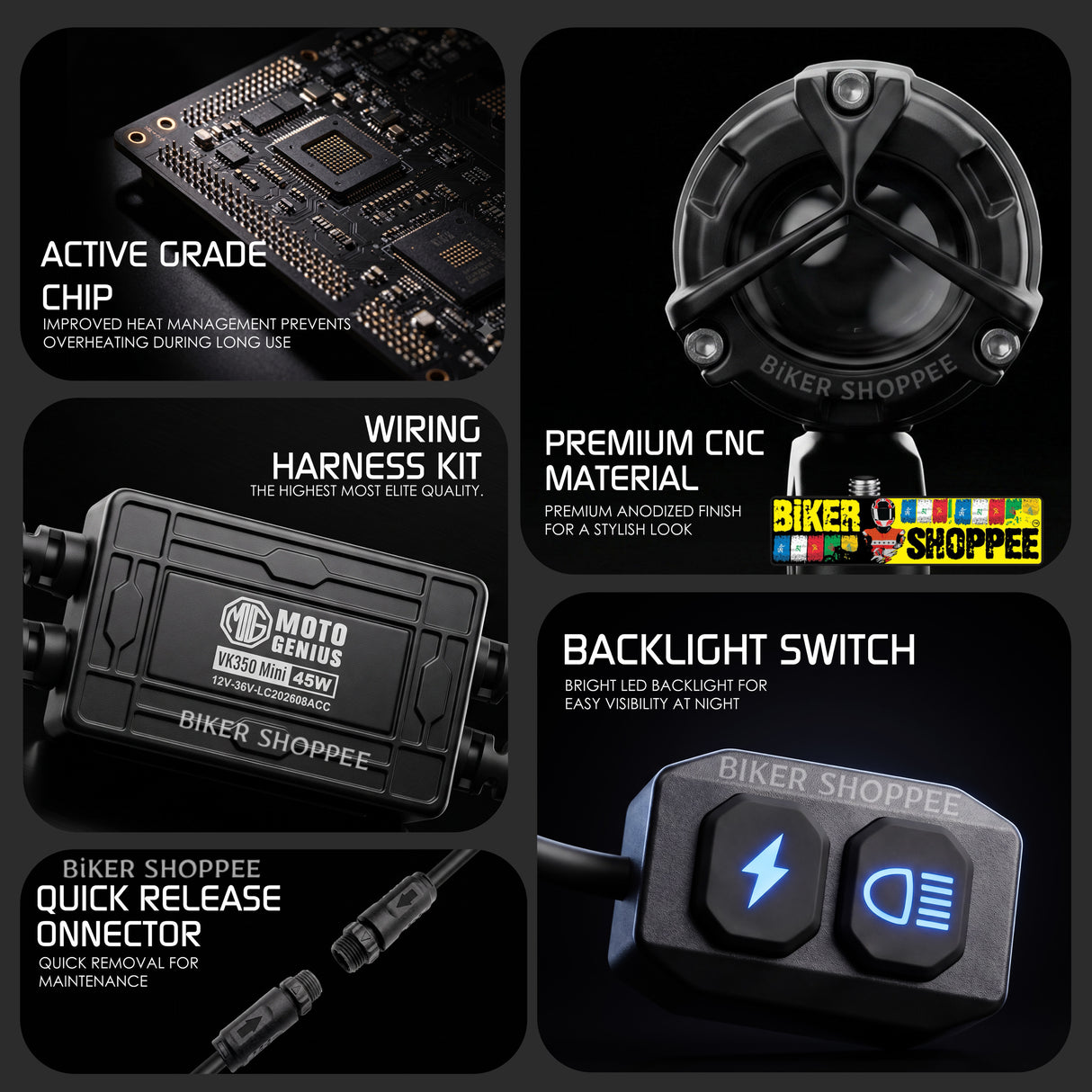 MOTO GENIUS VK350-MINI 45W LED FOG LIGHT WITH WIREHARNESS KIT | BIKER SHOPPEE