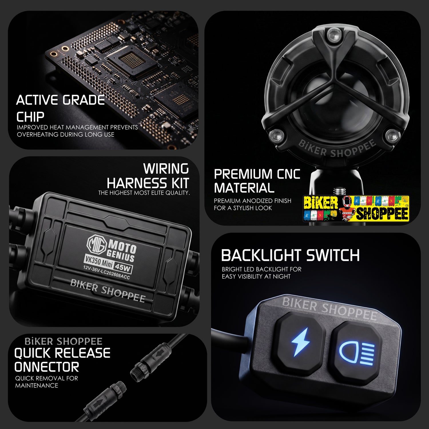 MOTO GENIUS VK350-MINI 45W LED FOG LIGHT WITH WIREHARNESS KIT | BIKER SHOPPEE