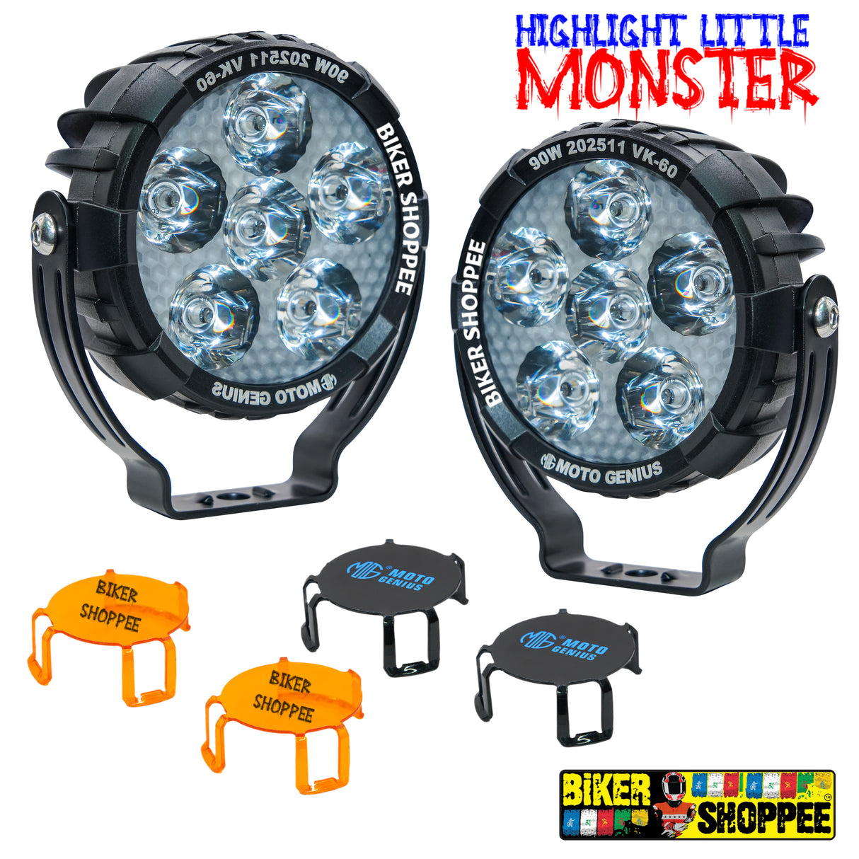 MOTO GENIUS VK60 THUNDER SIX 90W LED FOG LIGHT WITH WIRING HARNESS & LED SWITCH | BIKER SHOPPEE