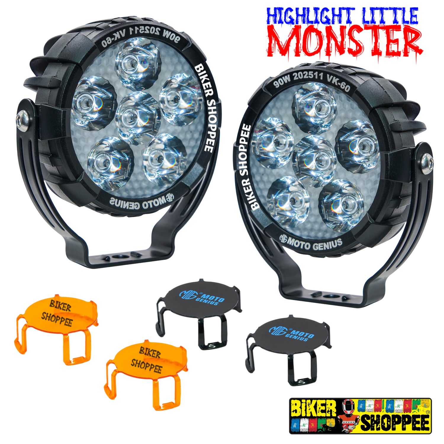MOTO GENIUS VK60 THUNDER SIX 90W LED FOG LIGHT WITH WIRING HARNESS & LED SWITCH | BIKER SHOPPEE