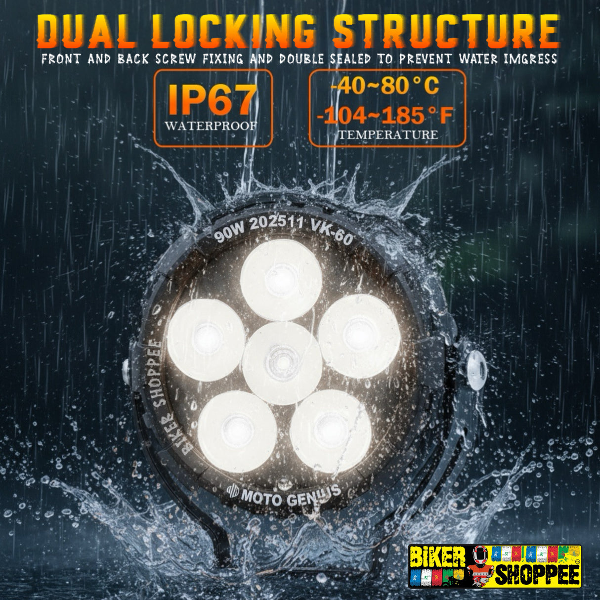 MOTO GENIUS VK60 THUNDER SIX 90W LED FOG LIGHT WITH WIRING HARNESS & LED SWITCH | BIKER SHOPPEE
