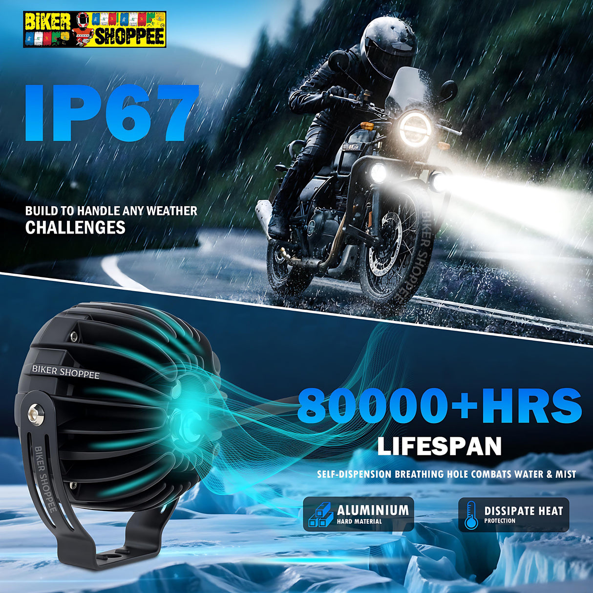 MOTO GENIUS VK60 THUNDER SIX 90W LED FOG LIGHT WITH WIRING HARNESS & LED SWITCH | BIKER SHOPPEE