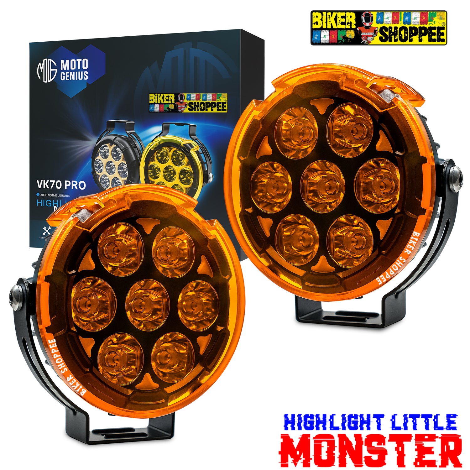 MOTO GENIUS VK70 PRO THUNDER SEVEN 160W LED FOG LIGHT WITH WIRING HARNESS & LED SWITCH | BIKER SHOPPEE