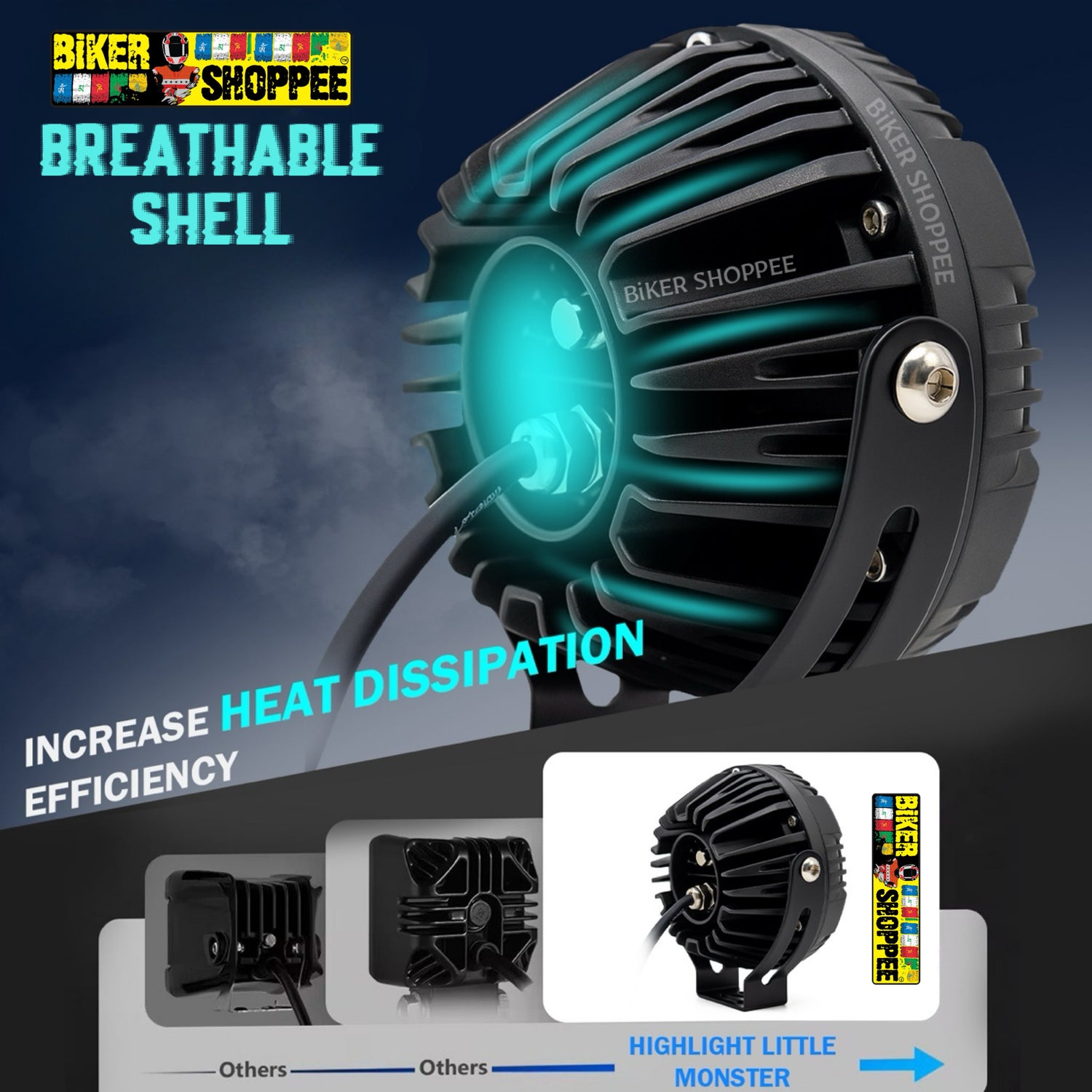 MOTO GENIUS VK60 THUNDER SIX 90W LED FOG LIGHT WITH WIRING HARNESS & LED SWITCH | BIKER SHOPPEE