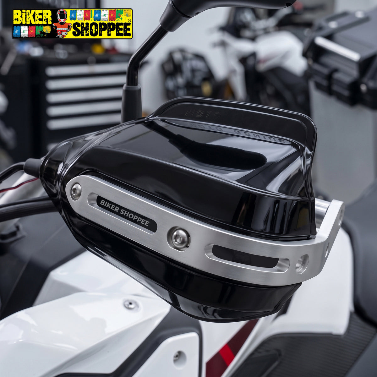 UNIVERSAL MOTORCYCLE HAND GUARD WITH WIND DEFLECTOR BLACK | BIKER SHOPPEE