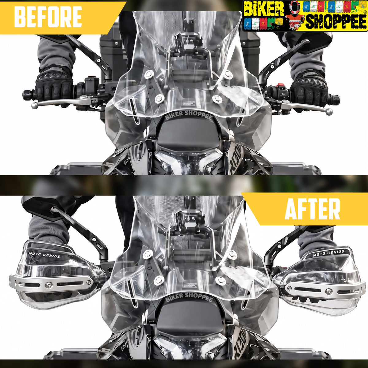 UNIVERSAL MOTORCYCLE HAND GUARD WITH WIND DEFLECTOR TRANSPARENT | BIKER SHOPPEE