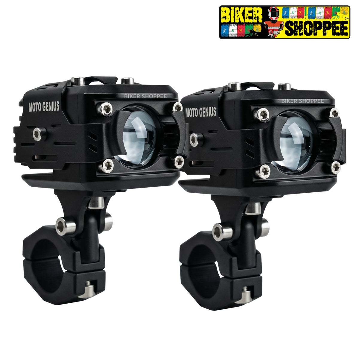 MOTO GENIUS VK260 70W WHITE & YELLOW LED AUXILIARY FOG LIGHT WITH WIRING HARNESS & SWITCH | BIKER SHOPPEE