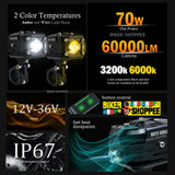 MOTO GENIUS VK260 70W WHITE & YELLOW LED AUXILIARY FOG LIGHT WITH WIRING HARNESS & SWITCH | BIKER SHOPPEE