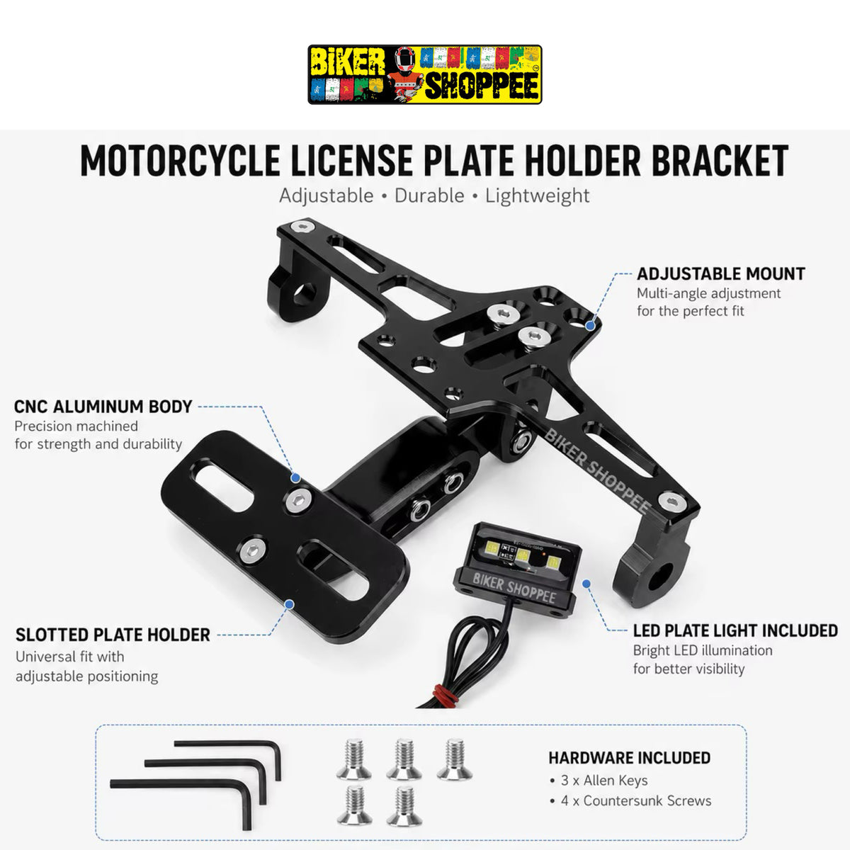 MOTORCYCLE UNIVERSAL CNC LED TAIL TIDY NUMBER PLATE HOLDER | BIKER SHOPPEE