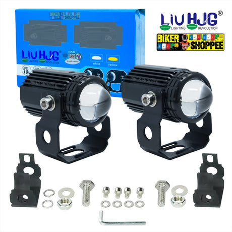 Pair of Original LIU HJG MINI DRIVE LED Motorcycle Fog Lights With Metal Mounting Brackets And Hardware Kit Biker Shoppee