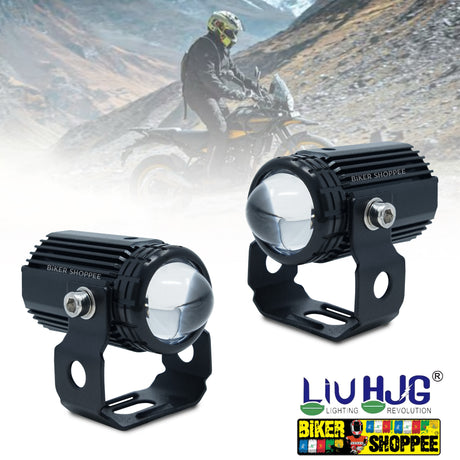Pair of Original LIU HJG MINI DRIVE LED Motorcycle Fog Lights With Metal Mounting Brackets And Hardware Kit Biker Shoppee