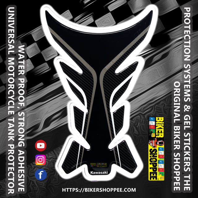 Racing carbon fiber motorcycle tank pad with red outline for Kawasaki Ninja, DUCATI and Yamaha R1 sports bike fuel tank protection Biker Shoppee