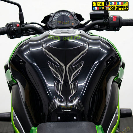 Racing carbon fiber motorcycle tank pad with red outline for Kawasaki Ninja, DUCATI and Yamaha R1 sports bike fuel tank protection Biker Shoppee