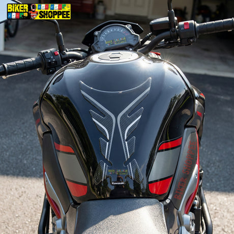 Racing carbon fiber motorcycle tank pad with red outline for Kawasaki Ninja, DUCATI and Yamaha R1 sports bike fuel tank protection Biker Shoppee