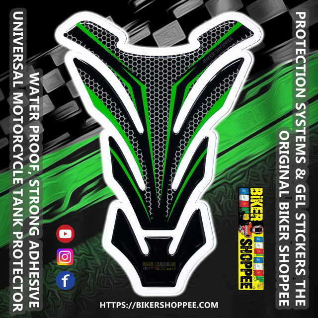 Racing carbon fiber motorcycle tank pad with red outline for Kawasaki Ninja, DUCATI and Yamaha R1 sports bike fuel tank protection Biker Shoppee