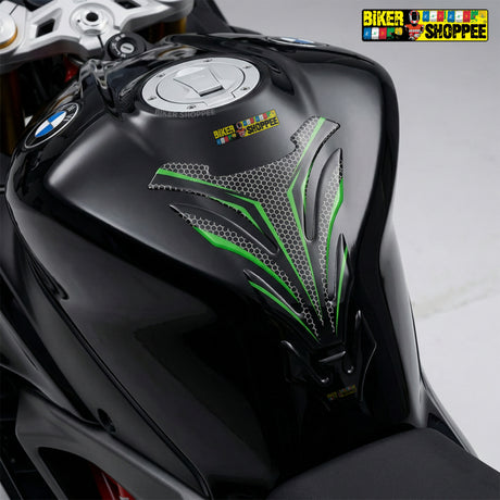 Racing carbon fiber motorcycle tank pad with red outline for Kawasaki Ninja, DUCATI and Yamaha R1 sports bike fuel tank protection Biker Shoppee