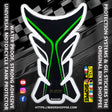 Universal motorcycle tank pad black and green honeycomb texture gel sticker with Biker Shoppee branding