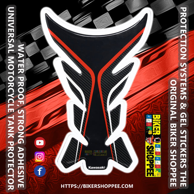 Racing carbon fiber motorcycle tank pad with red outline for Kawasaki Ninja, DUCATI and Yamaha R1 sports bike fuel tank protection Biker Shoppee