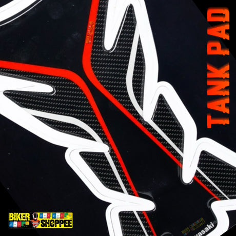 Racing carbon fiber motorcycle tank pad with red outline for Kawasaki Ninja, DUCATI and Yamaha R1 sports bike fuel tank protection Biker Shoppee