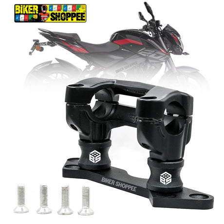 Convert Pulsar NS200 clip-ons to pipe handlebar with Biker Shoppee Riser Kit. Best touring modification for upright posture & comfort. CNC Black Finish.