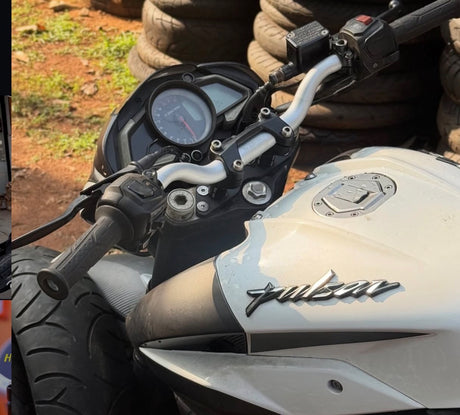 Convert Pulsar NS200 clip-ons to pipe handlebar with Biker Shoppee Riser Kit. Best touring modification for upright posture & comfort. CNC Black Finish.