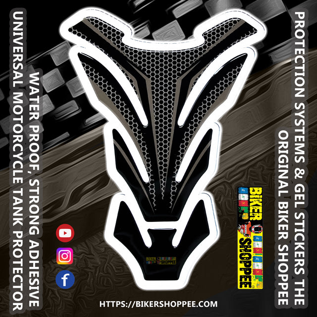 Carbon fiber racing motorcycle tank pad with white outline for Kawasaki Ninja and Yamaha R1 sports bike fuel tank protection