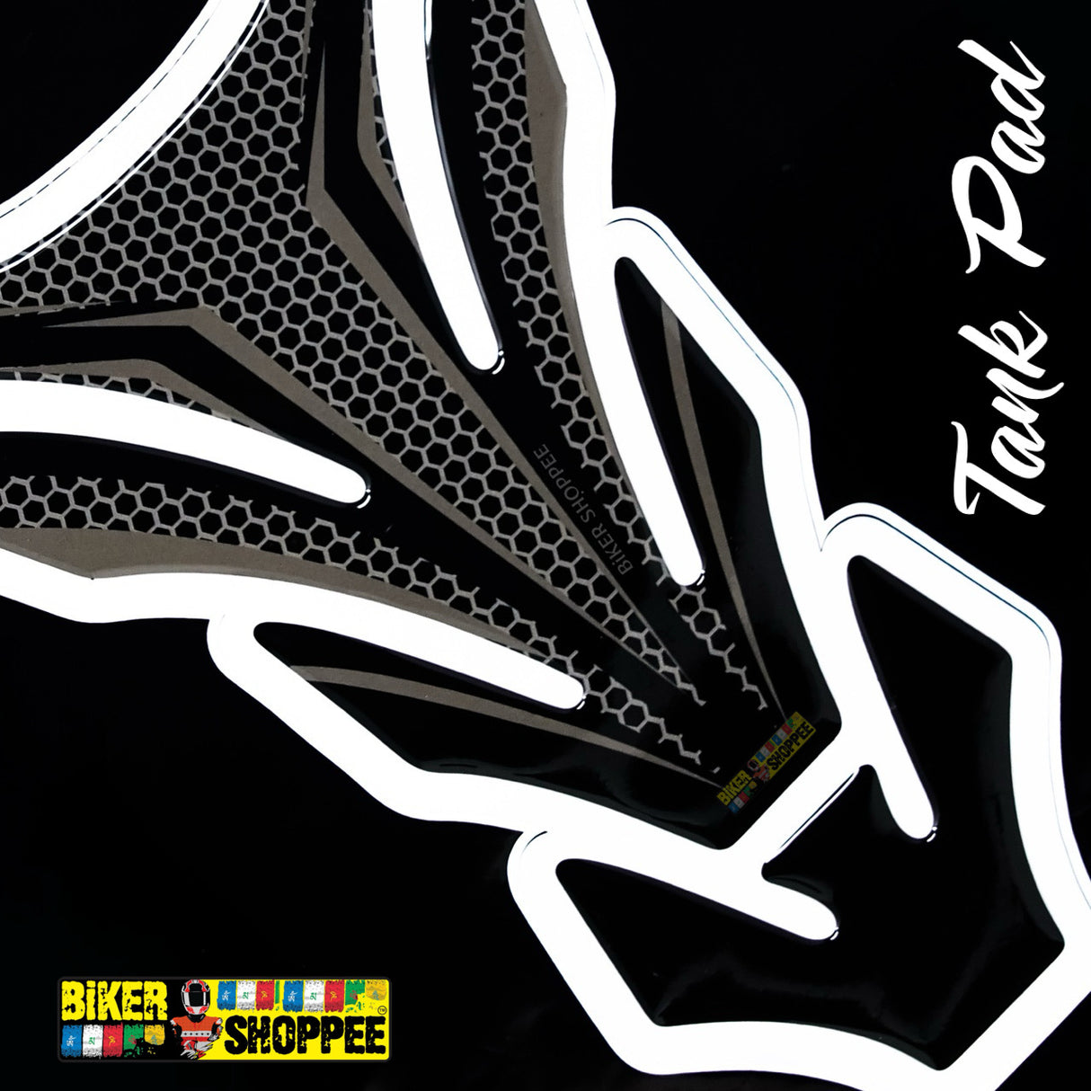 Carbon fiber racing motorcycle tank pad with white outline for Kawasaki Ninja and Yamaha R1 sports bike fuel tank protection