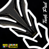 Carbon fiber racing motorcycle tank pad with white outline for Kawasaki Ninja and Yamaha R1 sports bike fuel tank protection