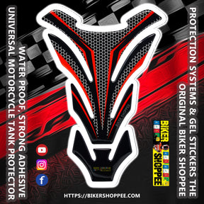 Racing carbon fiber motorcycle tank pad with red outline for Kawasaki Ninja, DUCATI and Yamaha R1 sports bike fuel tank protection Biker Shoppee
