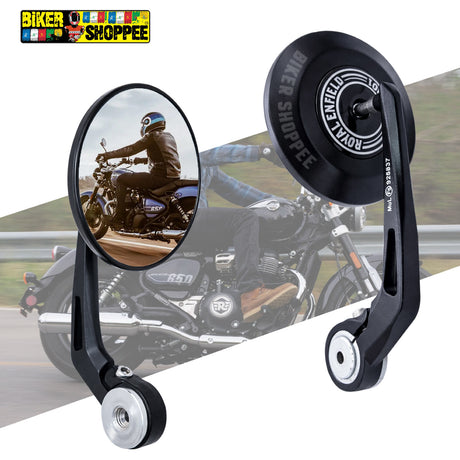 Royal Enfield premium New Black Round Bar End Mirror For Guerrilla 450 & Continental GT 650, Interceptor 650, Bear 650, Classic 650, Super Meteor 650,Classic 350, Hunter 350, Meteor 350, Goan Classic 350
