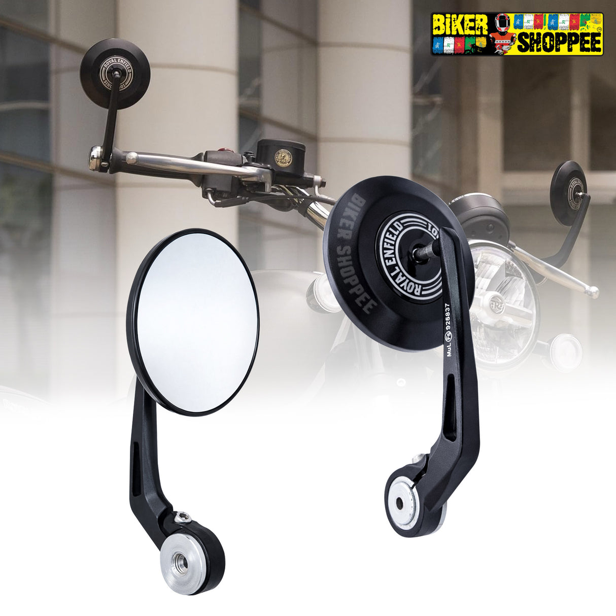 Royal Enfield Black Round Bar End Mirror For Guerrilla 450 & Continental GT 650, Interceptor 650, Bear 650, Classic 650, Super Meteor 650,Classic 350, Hunter 350, Meteor 350, Goan Classic 350