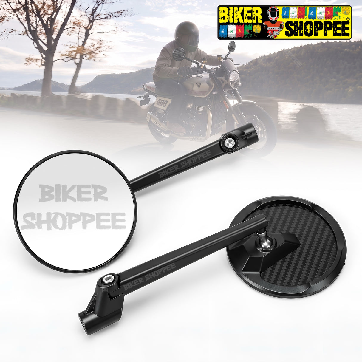 UNIVERSAL CNC CARBON HD REAR VIEW MIRROR | BIKER SHOPPEE