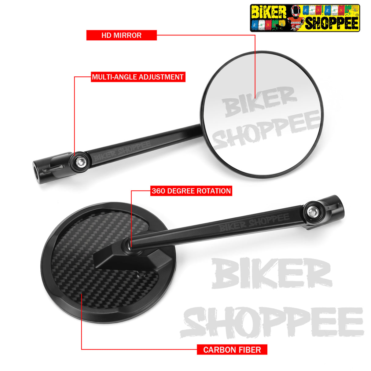 UNIVERSAL CNC CARBON HD REAR VIEW MIRROR | BIKER SHOPPEE