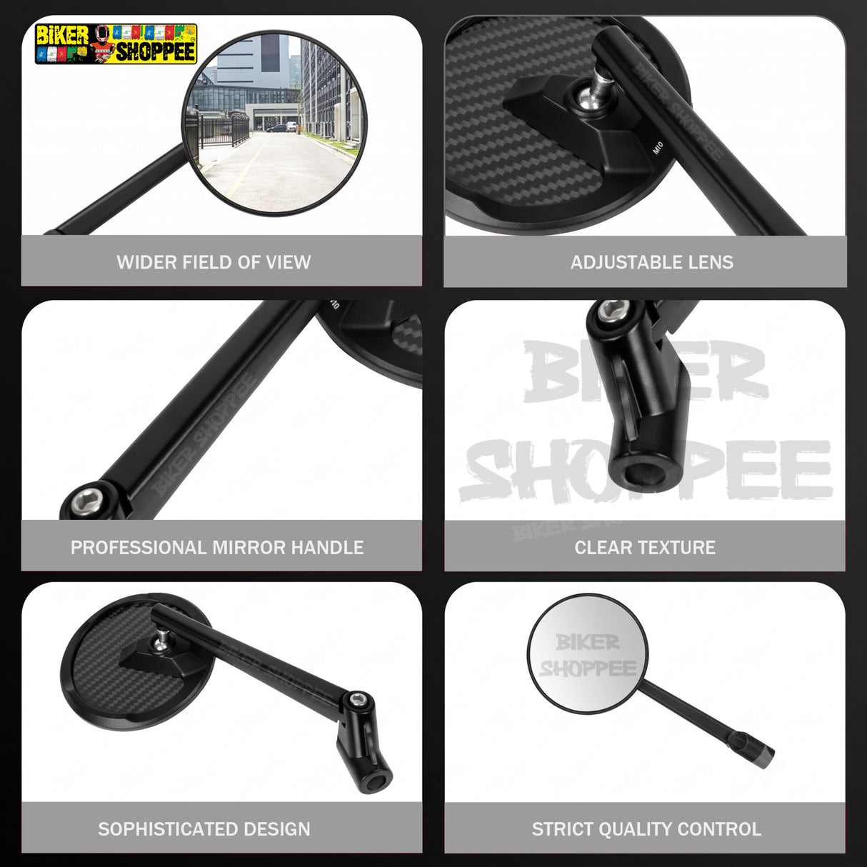 UNIVERSAL CNC CARBON HD REAR VIEW MIRROR | BIKER SHOPPEE