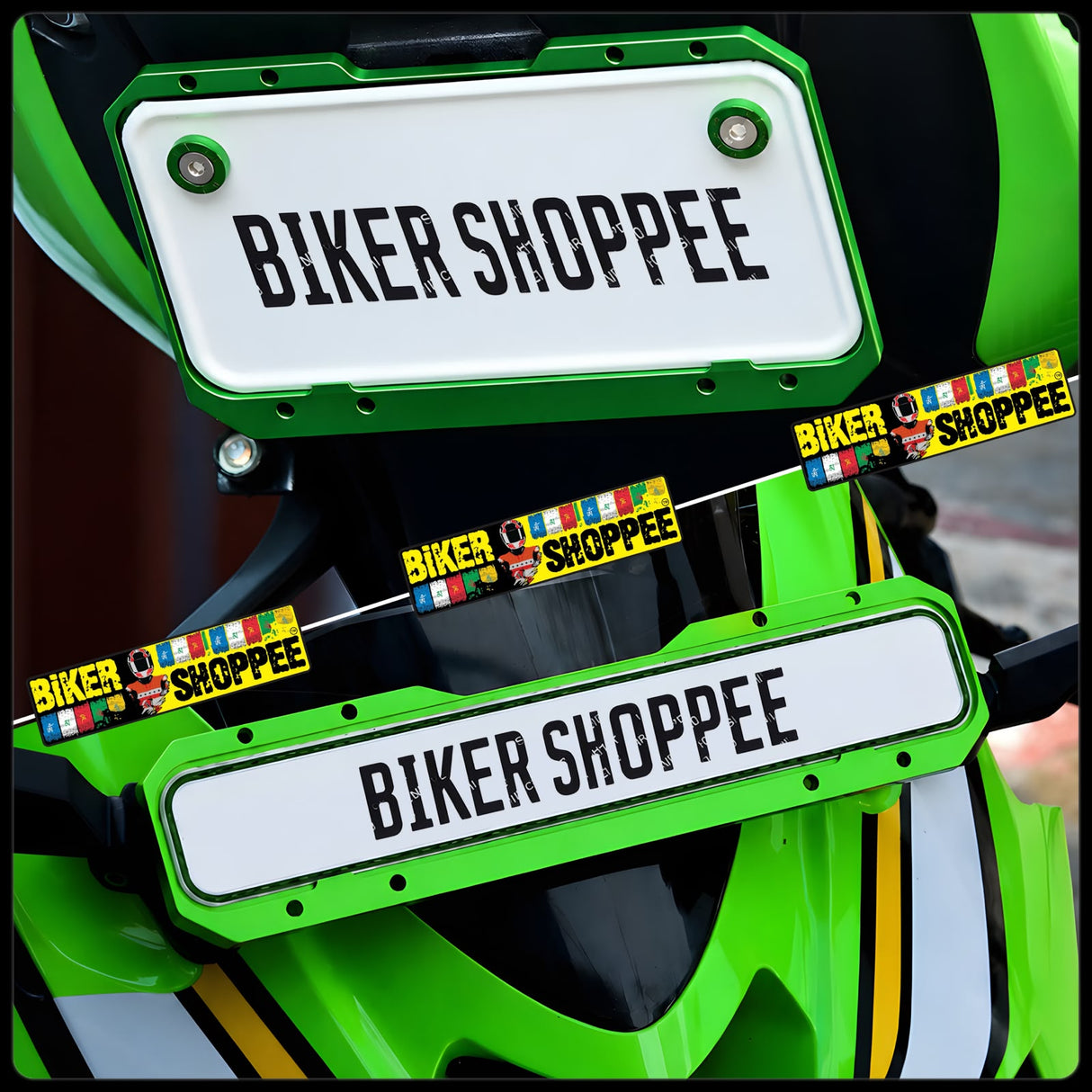 UNIVERSAL CNC MOTORCYCLE NUMBER PLATE FRAME GREEN FRONT AND REAR | BIKER SHOPPEE