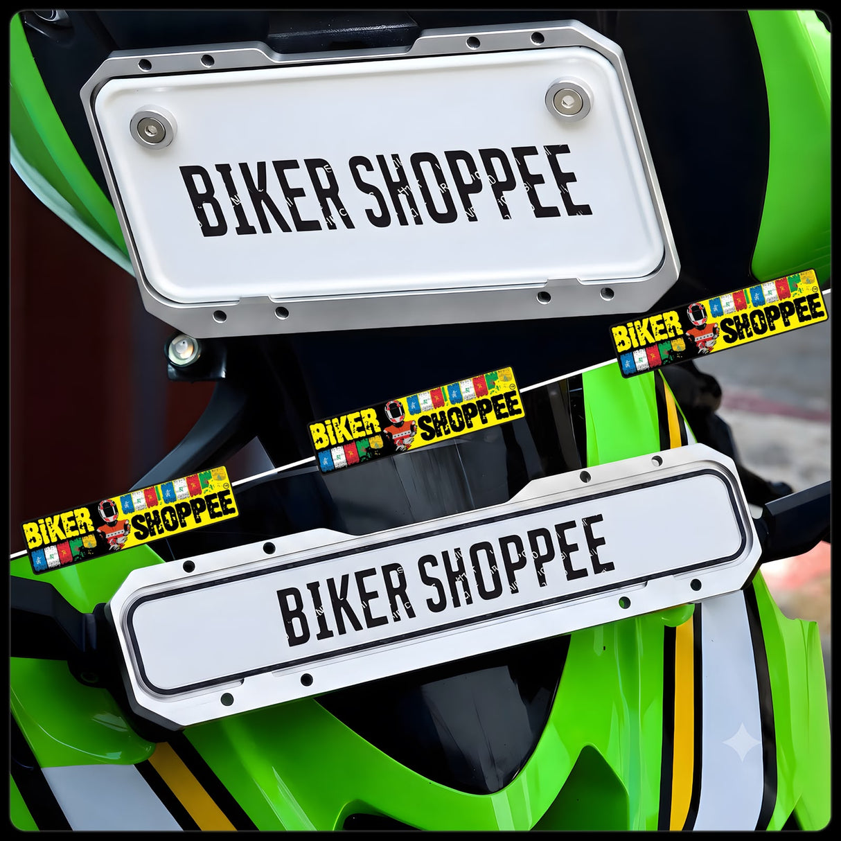 UNIVERSAL CNC MOTORCYCLE NUMBER PLATE FRAME SILVER FRONT AND REAR | BIKER SHOPPEE