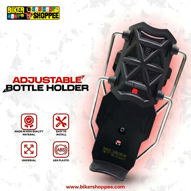 Universal adjustable motorcycle bottle holder black ABS plastic handlebar mount for sports bikes and naked bikes Biker Shoppee