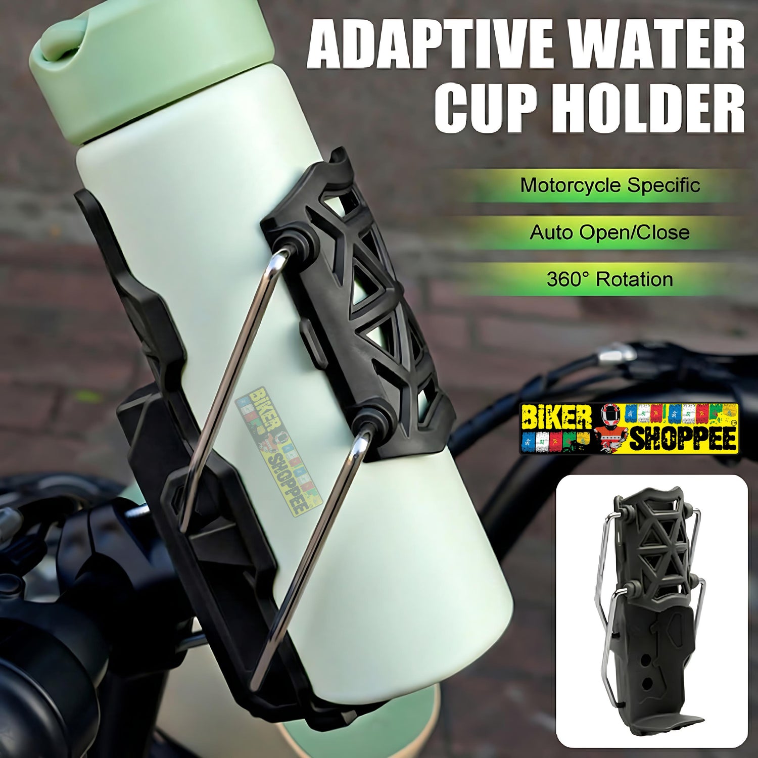 Universal adjustable motorcycle bottle holder black ABS plastic handlebar mount for sports bikes and naked bikes Biker Shoppee