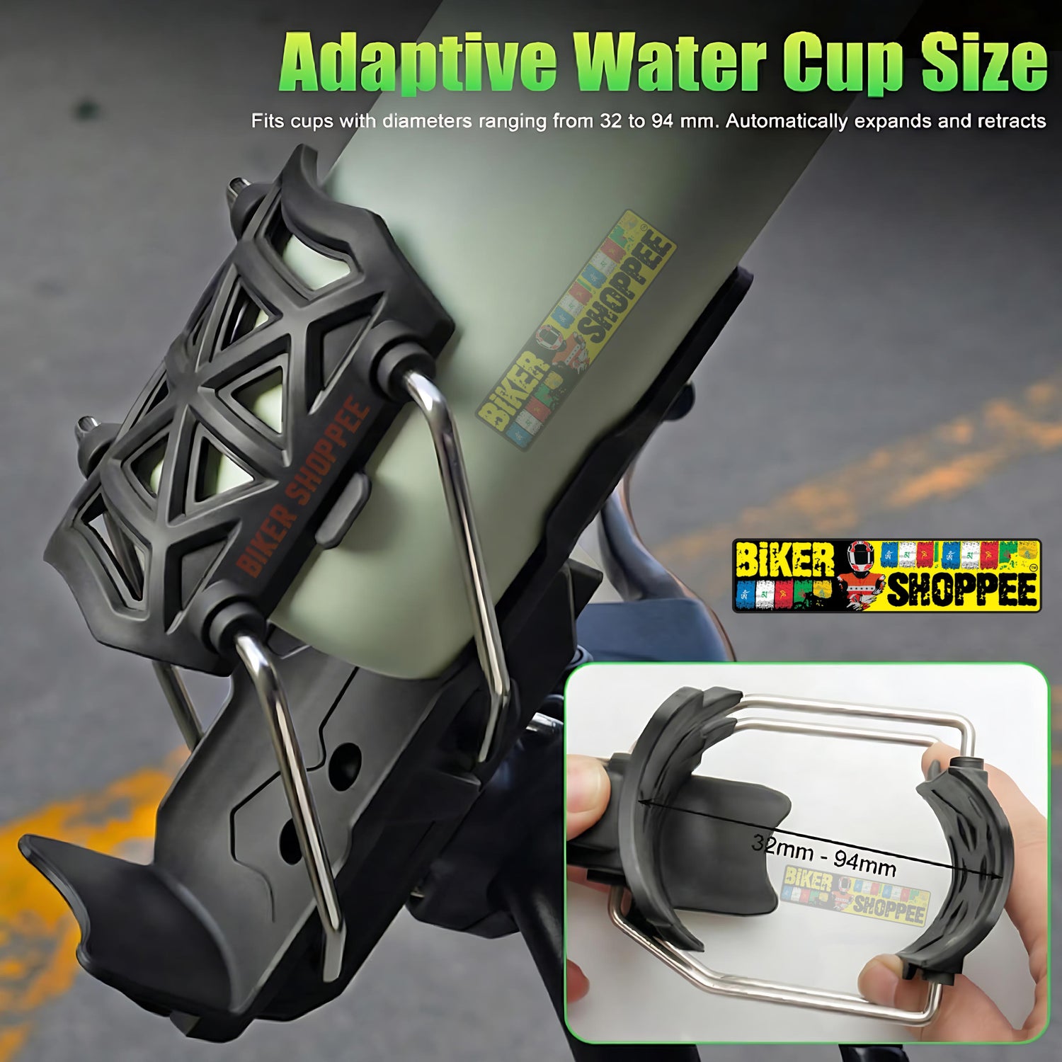 Universal adjustable motorcycle bottle holder black ABS plastic handlebar mount for sports bikes and naked bikes Biker Shoppee